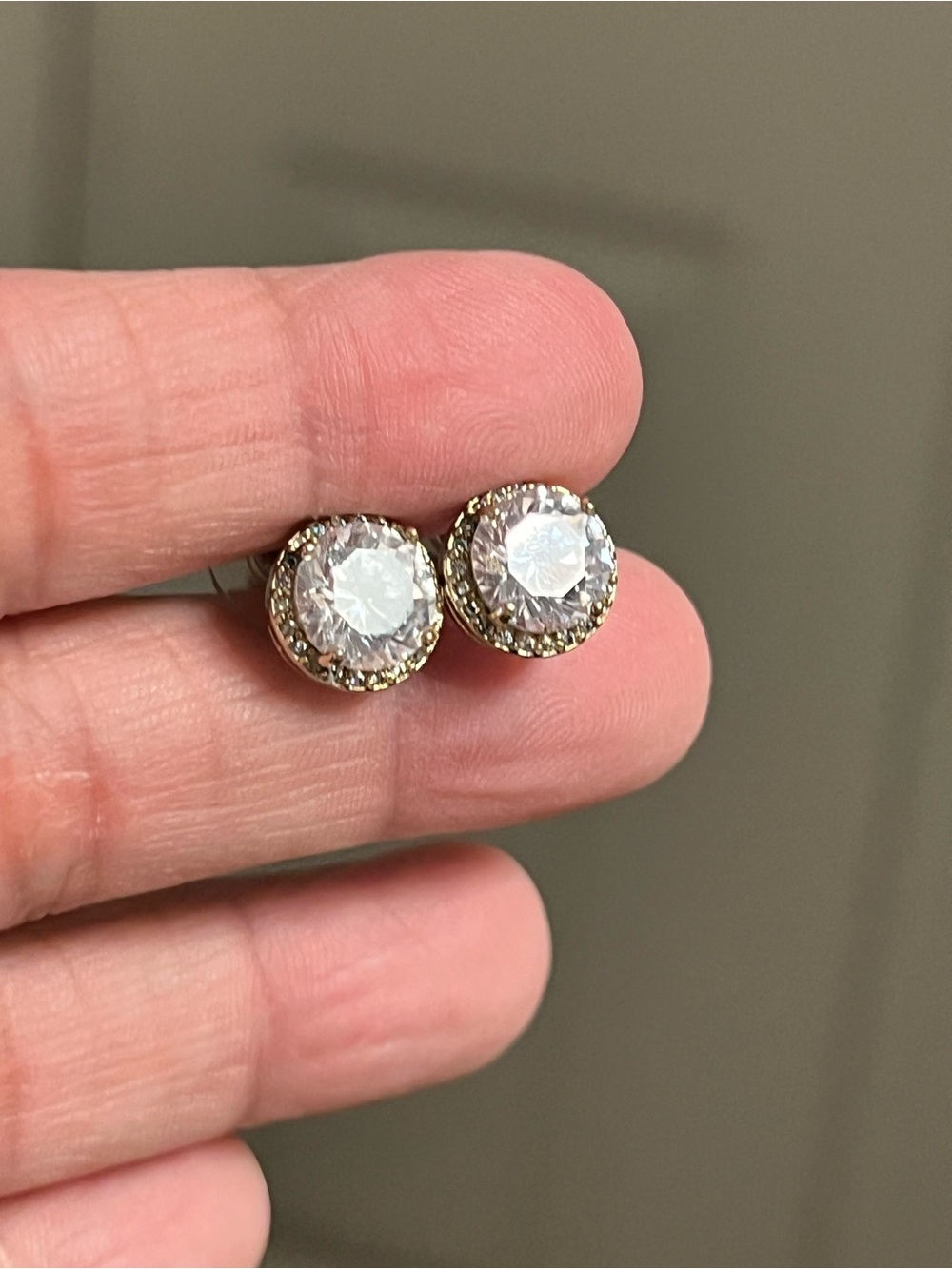 Sterling silver Classic Clear Crystal Halo Stud Earrings - Gold Tone